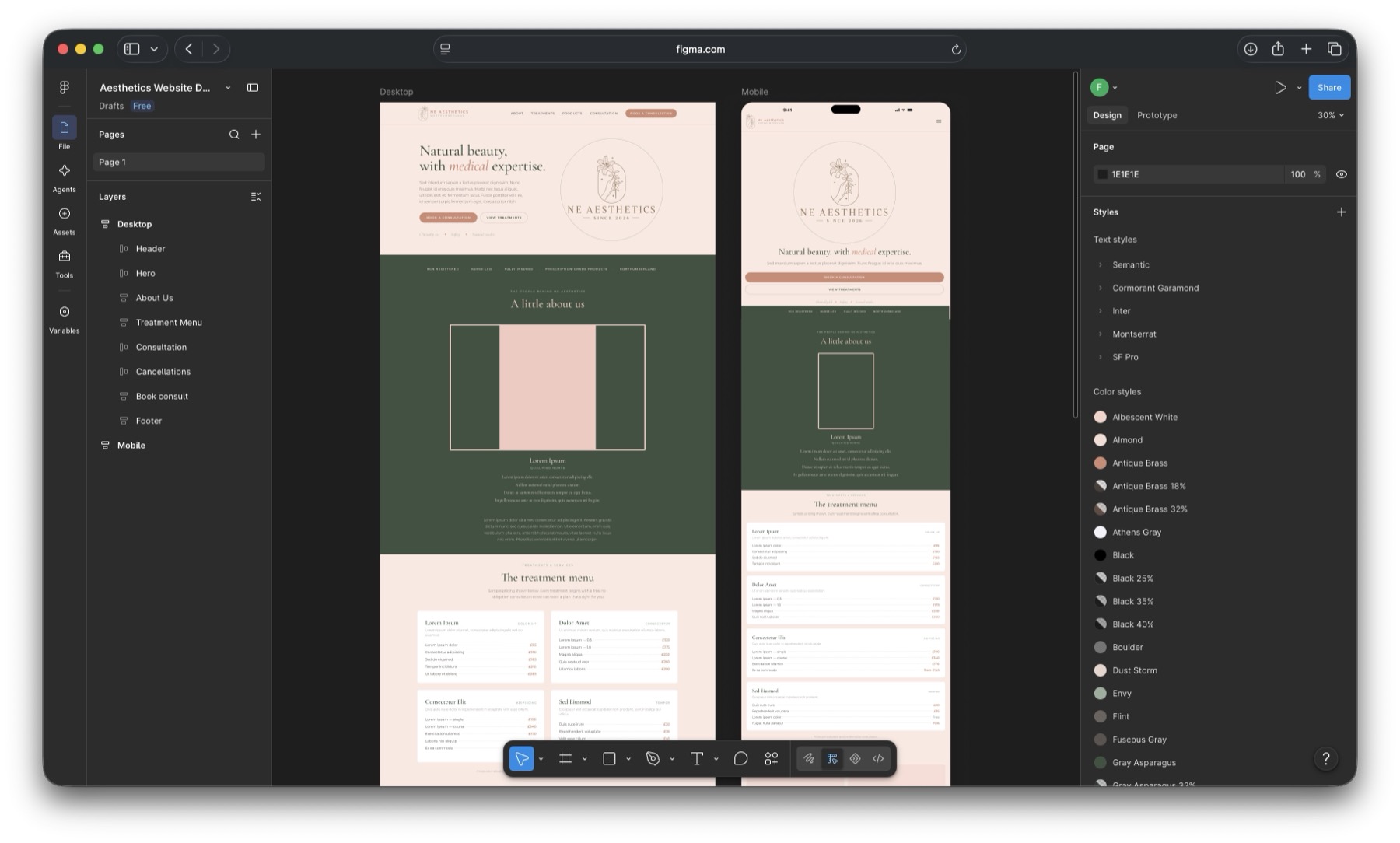 Aesthetics website concept designed in Figma by FE Studios